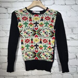 Vintage Joseph Magnin Tribal Knit Sweater Size S 70s France Navajo Patola RARE